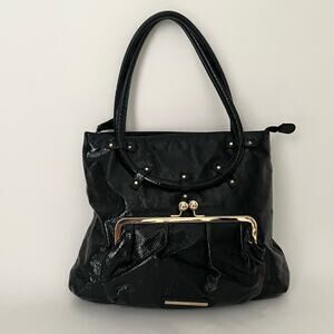 Gorgeous Goldenbleu Black textured Shiny Patent Leather Shoulder Tote Bag